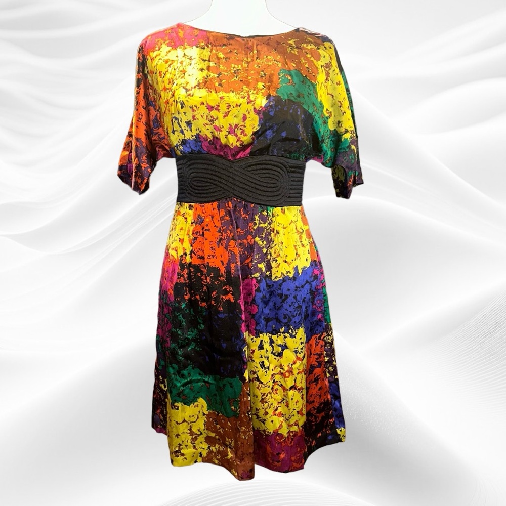 Trina Turk Womens Silk Dress 4 Geometric Art to Wear MIDI